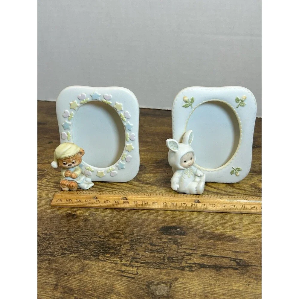 Vintage Enesco Morehead Teddy Beddy Bear Lil Fur Bunting Baby Photo Frames Set 2